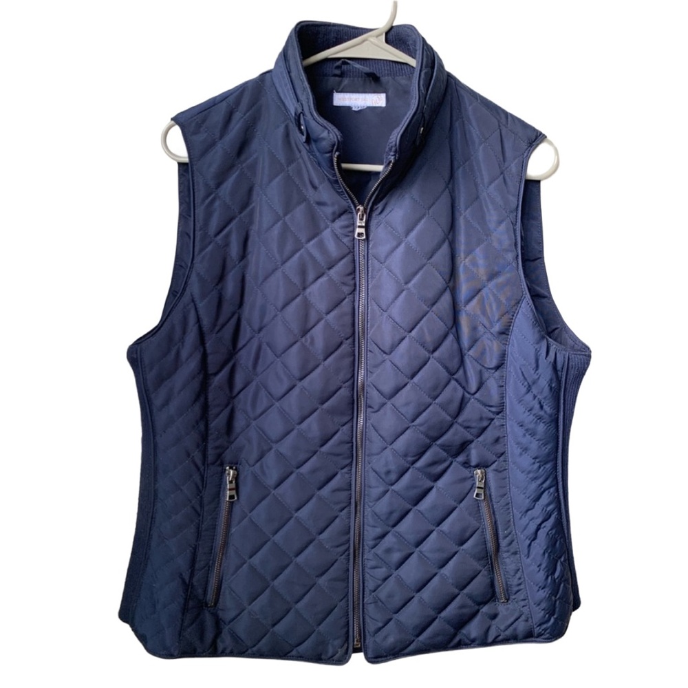 WESTPORT Navy Blue Sleeveless Full Zipper Front Closure Quilted Lined Jacket